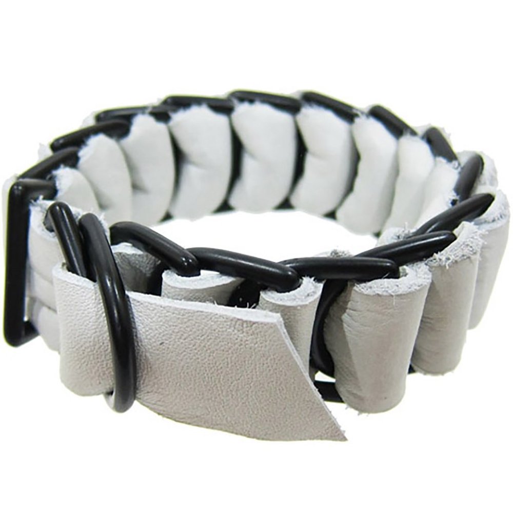 David Galan - Military Leather Bracelet in White